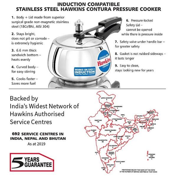 Hawkins Stainless Steel Pressure Cooker 3lit wide