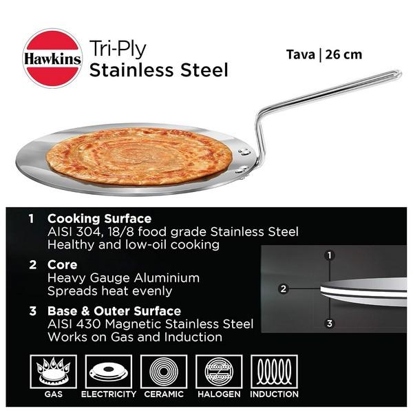 Hawkins Tri-Ply Stainless Steel Tawa 22cm