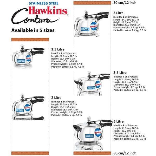 Hawkins Stainless Steel Pressure Cooker 3lit wide