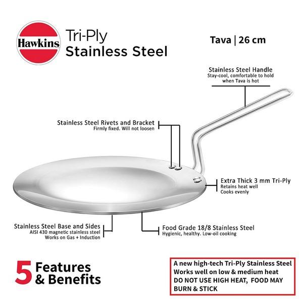 Hawkins Tri-Ply Stainless Steel Tawa 22cm
