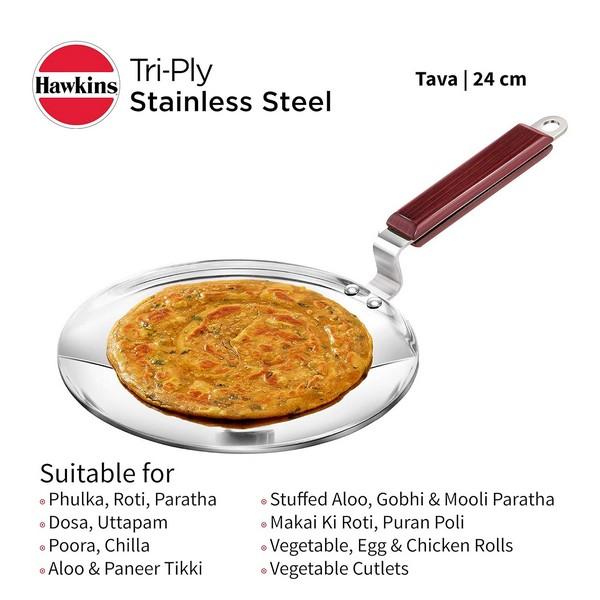 Hawkins Tri-Ply Stainless Steel Tawa with Rosewood Handles  24cm