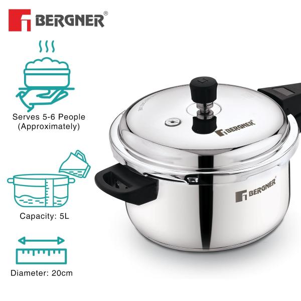 BERGNER BGIN-7860 Tri-ply Pressure Cooker 1L