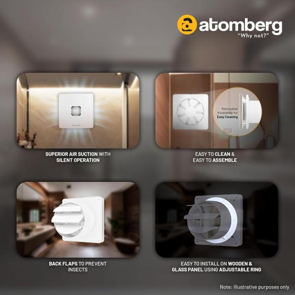 ATOMBERG STUDIO+ 150 MM EXHAUST FAN  Brushed B lack & Steel