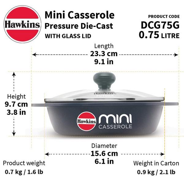 Hawkins Die-Cast Mini Casserole Square Series 0.75L Grey
