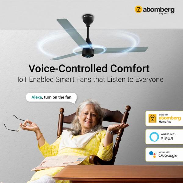 ATOMBERG  SMART - Ceiling Fan  Renesa Halo Smart  1200mm Misty Teal & Black | Gloss White & Black | Seasand Ivory & Black | Matte Brown & Black