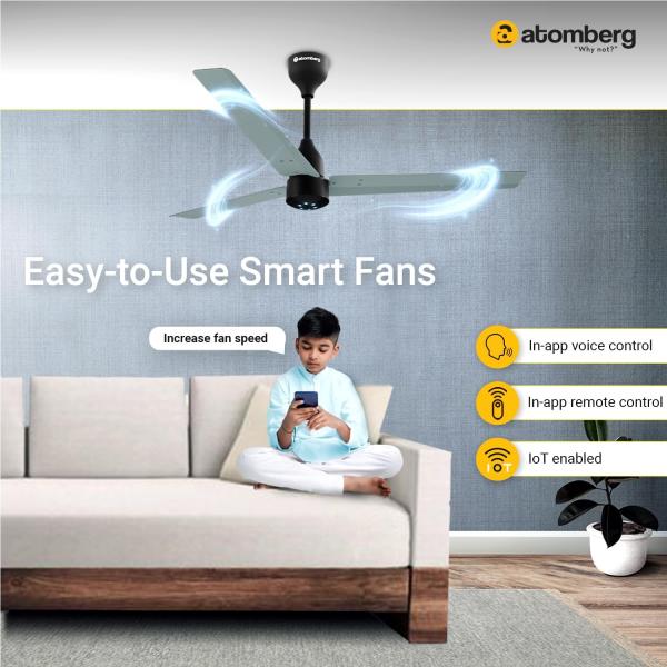 ATOMBERG  SMART - Ceiling Fan  Renesa Halo Smart  1200mm Misty Teal & Black | Gloss White & Black | Seasand Ivory & Black | Matte Brown & Black