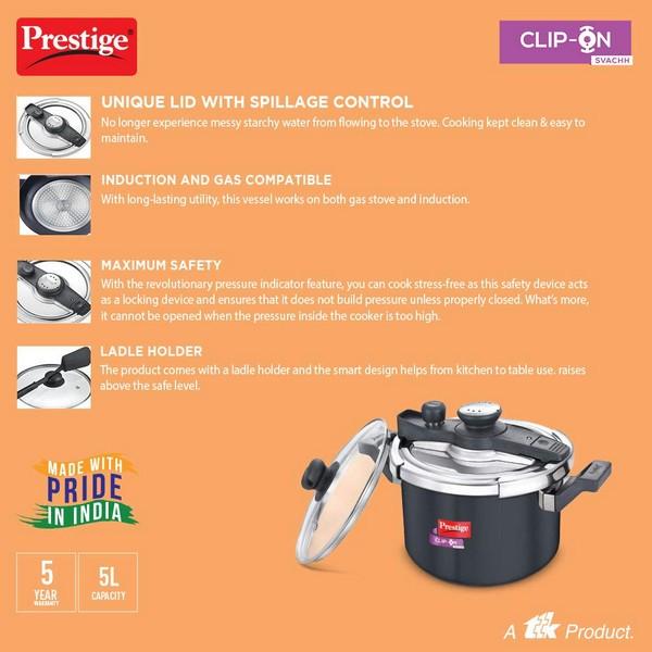 PRESTIGE HARD ANODISED PRESSURE HANDI -5.0 Litre