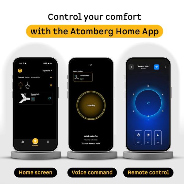 ATOMBERG  SMART - Ceiling Fan RENESA SMART 1200mm  Gloss White & Black | Brown & Black | Midnight Black | Pebble Grey | Misty Teal