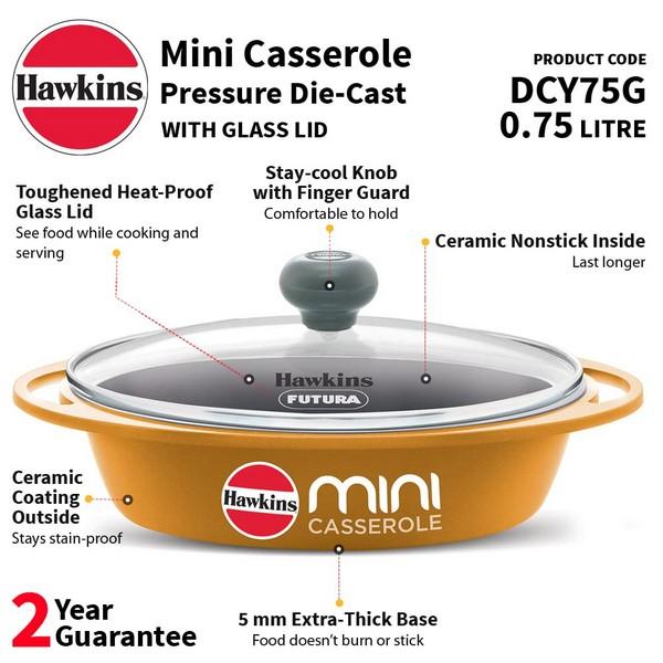 Hawkins Die-Cast Mini Casserole Square Series 0.75L Yellow