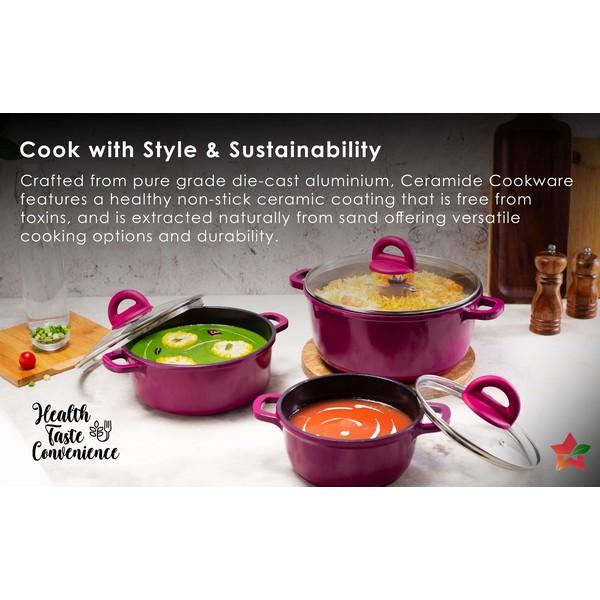Wonderchef Ceramide Die-cast Casserole Set (Pink)